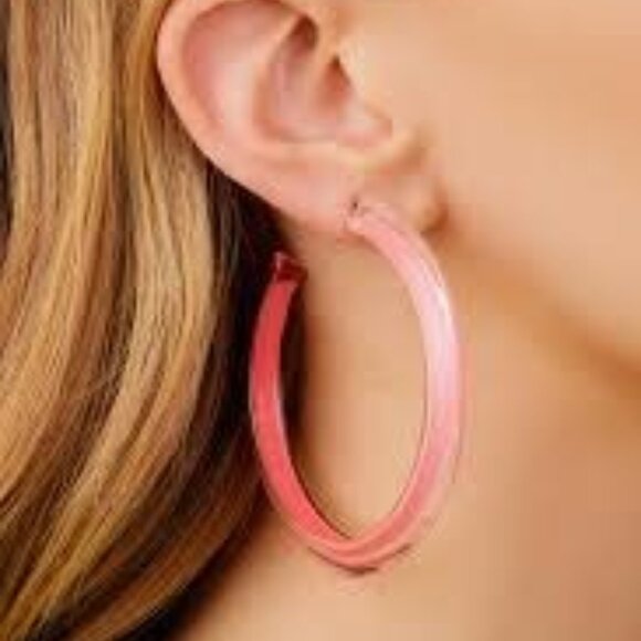 Alison Lou "Loucite" Groovy Jelly Hoop Earrings - Pink Carnation (NWT) - Picture 1 of 5